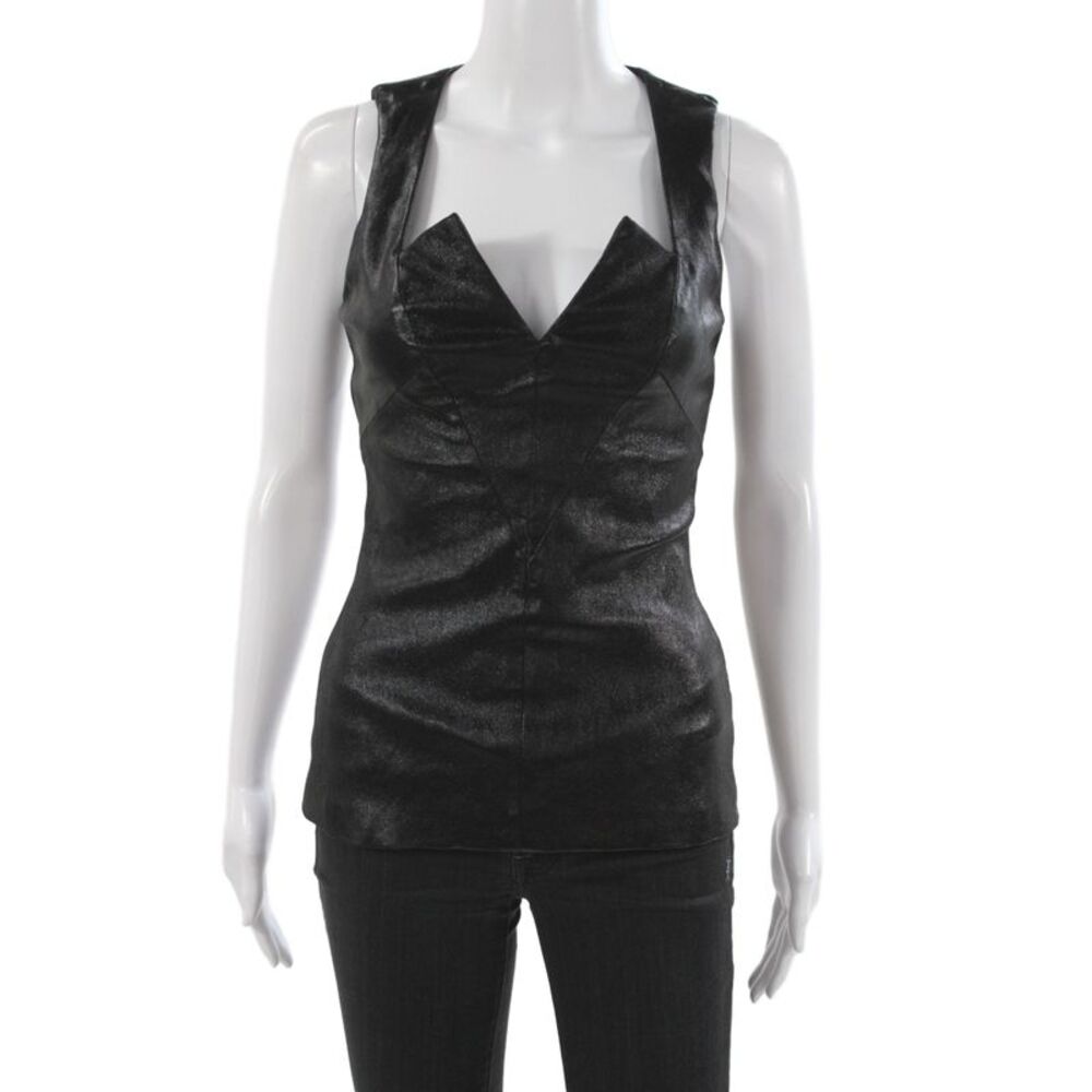 Cushnie Et Ochs Women Black Genuine Leather V-Neck Camisole Size 0